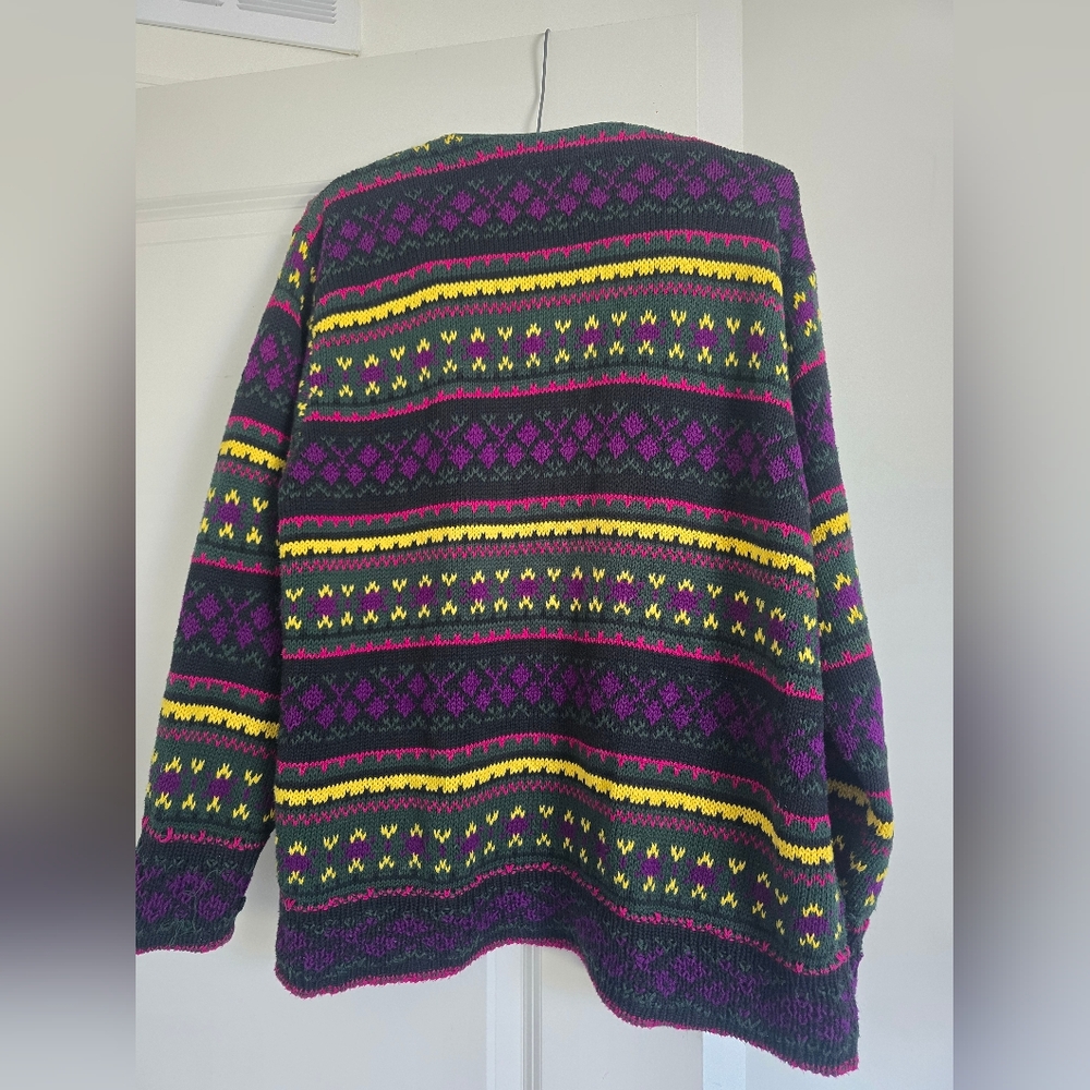 Vintage Benetton Cardigan 90s Colorful Knit Sweater Made in Italy Size M - Picture 3 of 15